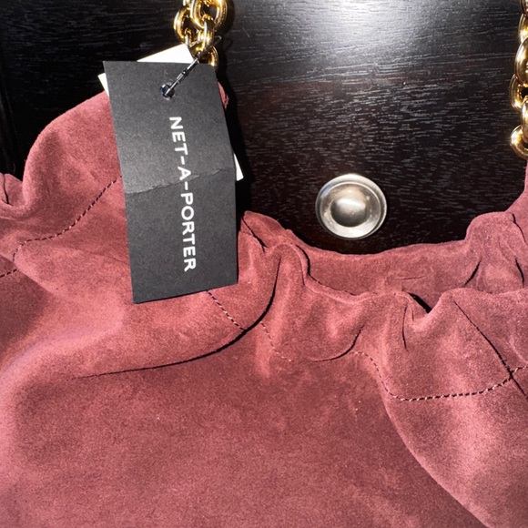 DeMellier Miami  Burgundy Suede Shoulder Bag Gold Chain Accents Ruched  NWT - Picture 7 of 12